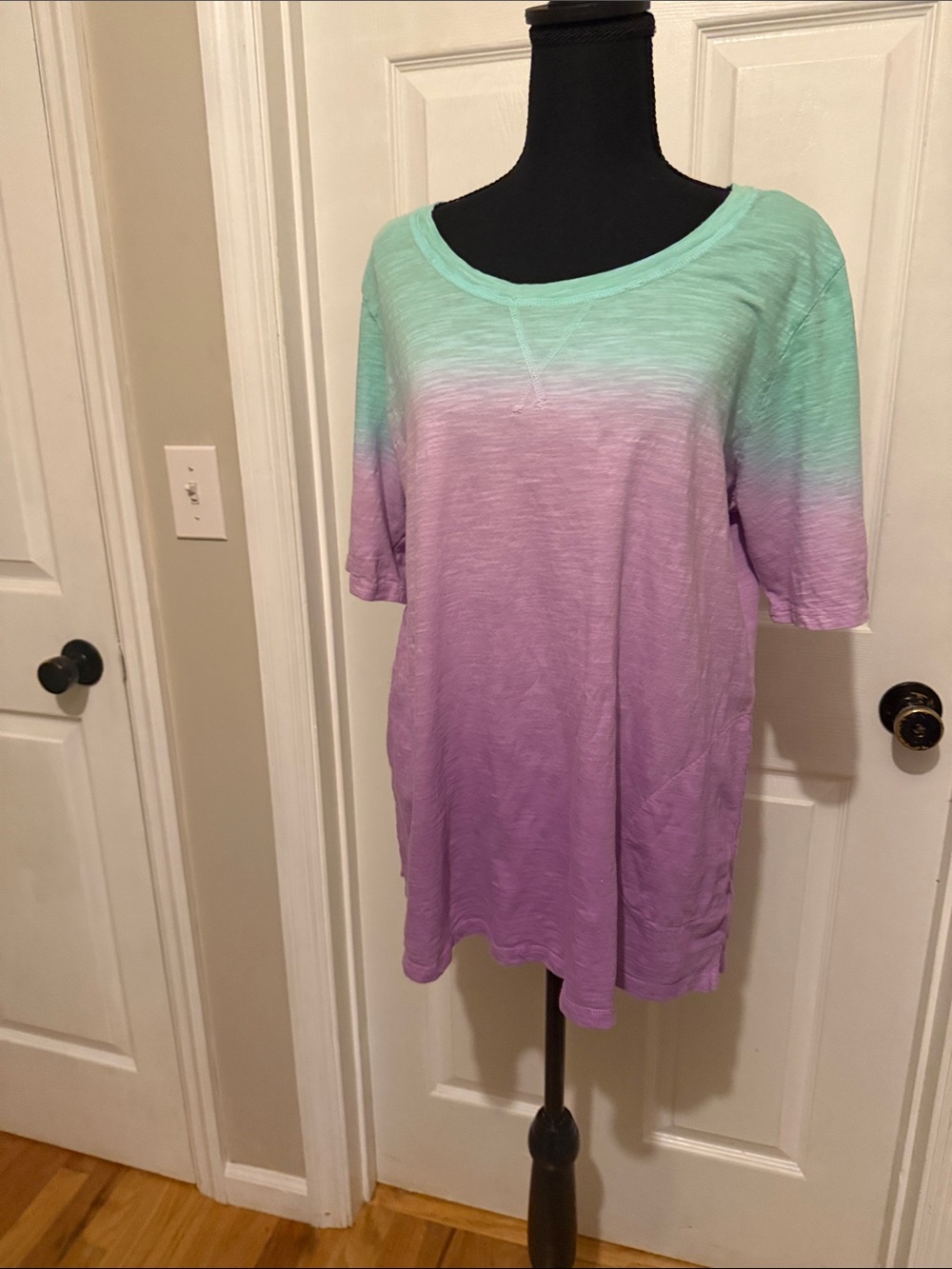 LOGO by Lori Goldstein Mint to Lavender Ombre Scoop Neck Tee